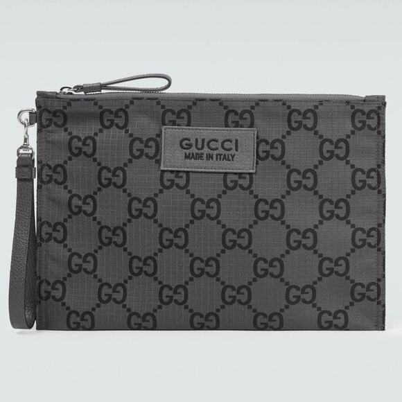 Gucci Other - Gucci GG Monogram Supreme Ripstop Pouch grey technical material with wrist strap